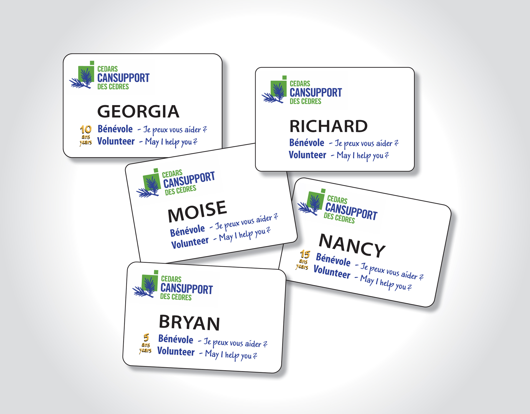 Render of ID name badges worn by hospital-based volunteers