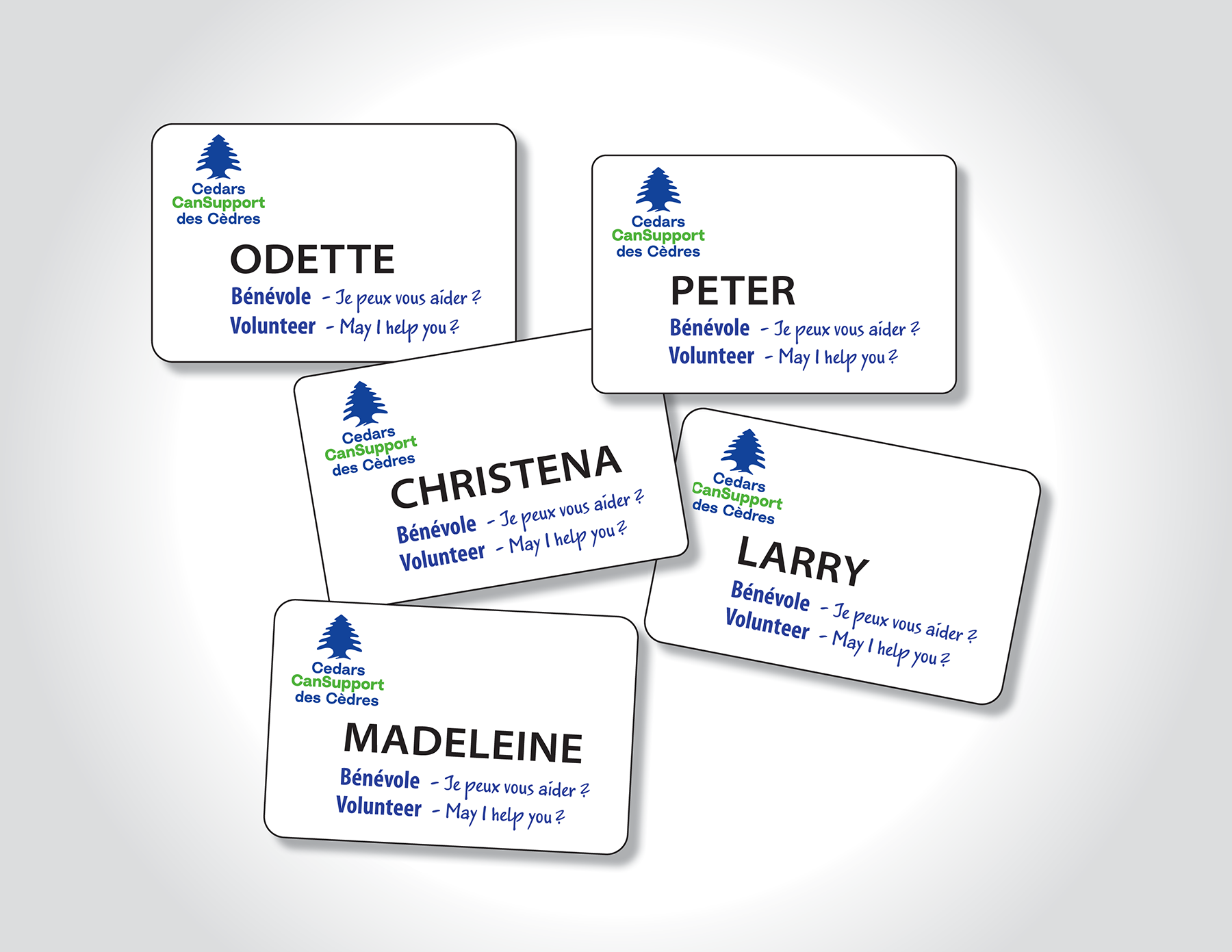 Render of ID name badges worn by hospital-based volunteers